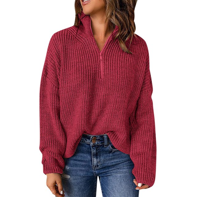 Cathalem WoWomens Sweaters Boat Neck Batwing Sleeves Dolman Knitted Sweaters,Red M