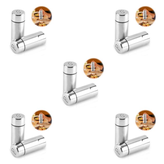Wweixi Durable And Reusable Stainless Steel Salt And Pepper Shakers Silver Easy 5Set