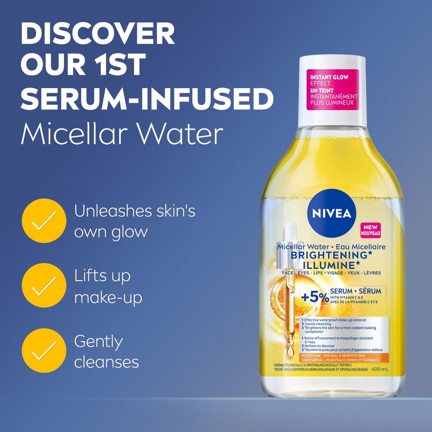 NIVEA Skin Brightening* Micellar Water, Dull and Sensitive Skin, Perfume Free, 400mL