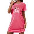 thumbnail image 3 of Sakmal Robe de Nuit Rose Moomoo pour Femmes Noël Grande Taille Légère Extensible Tenue de Détente Manches Courtes Col Rond Courte Imprimé Joyeux Noël Robes de Nuit P-2TG, 3 of 4