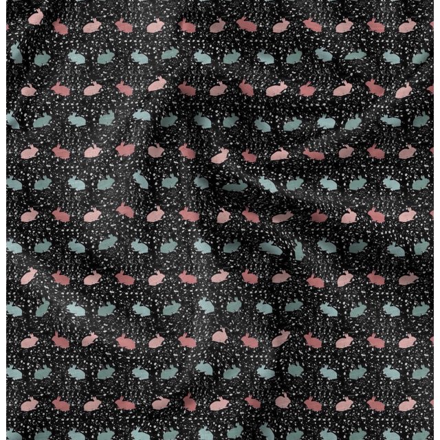 Soimoi Black Rayon Fabric Rabbit Animal Print Fabric by the Yard 42 Inch Wide