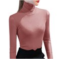 thumbnail image 1 of Besolor Womens Turtleneck Long Sleeve Tops Slim Fitted Basic Shirts Plus Size Solid Color Going out Tees Tights, 1 of 3