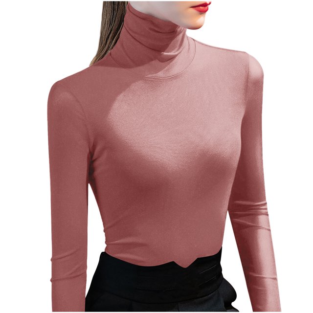Besolor Womens Turtleneck Long Sleeve Tops Slim Fitted Basic Shirts Plus Size Solid Color Going out Tees Tights
