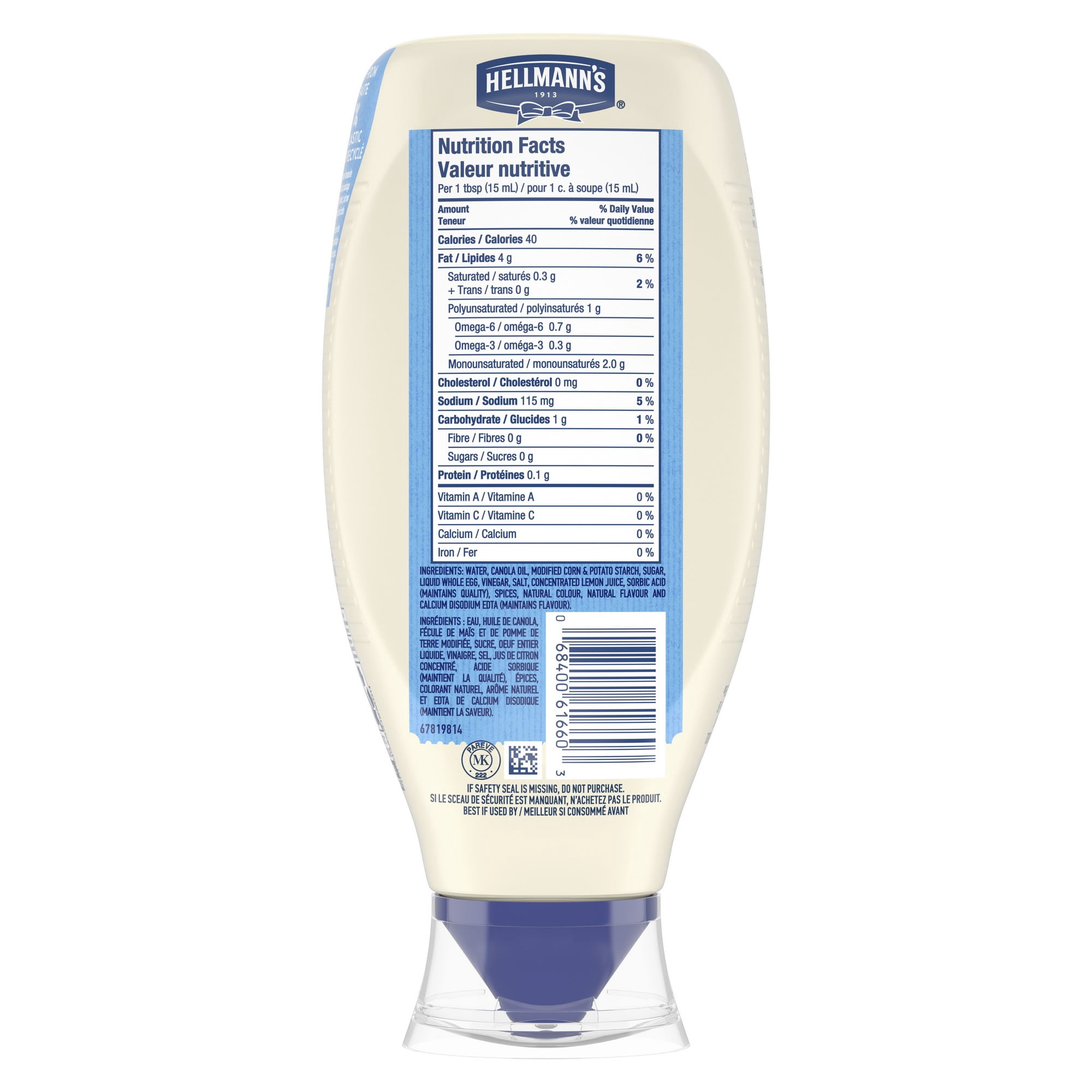 Hellmann's Sauce Style Mayonnaise Légère Moitié Moins de Gras