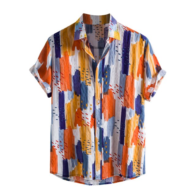 EQWLJWE Chemise d'Été pour Hommes Chemise Hawaïenne à Manches Courtes Chemise de Plage Patchwork Décontractée à Col Rabattu Chemises à Manches Courtes pour Hommes