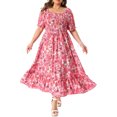 thumbnail image 2 of GRACE & GRANDEUR Robe Maxi Bohème à Fleurs pour Femme Grande Taille, Manches Courtes, Encolure Carrée, Smockée, 4X, Rose Vif, 2 of 6