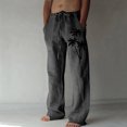 thumbnail image 1 of cllios Cotton Linen Pants for Men Palm Tree Tropical Print Beach Pants Regular Fit Elastic Waisted Drawstring Lounge Trousers with Pockets Lightweight Breathble Beachwear, 1 of 5