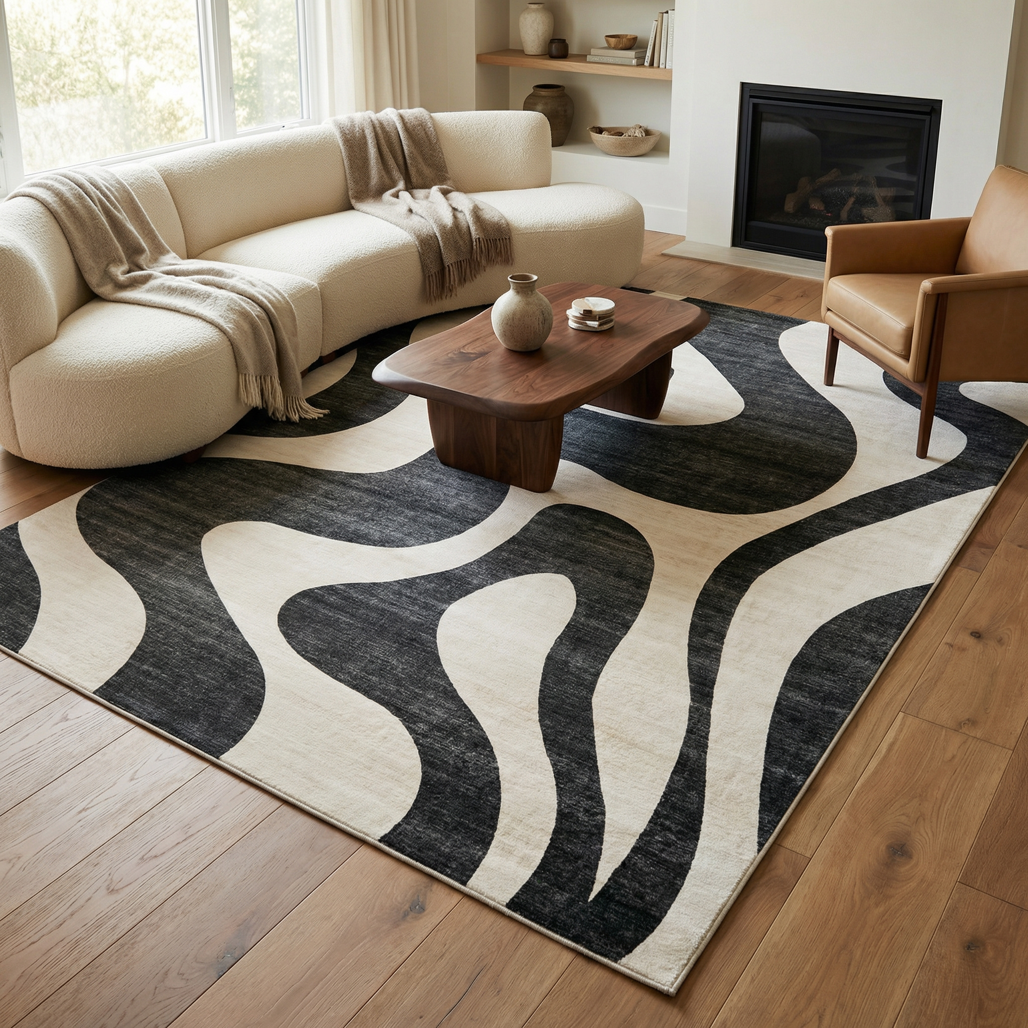 Rug Branch Eclipse Abstract Zebra Print Indoor Area Rug, Black White, Minimalist - Living Room, Bedroom, Dining and Office