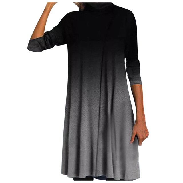 CEHVOM Robe d'Été Vintage Rétro Décontractée pour Femme à Manches Longues, Col Rond, à Imprimé Floral à Empiècements Dégradés