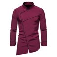 thumbnail image 1 of CEHVOM Chemise Décontractée à Col Montant pour Hommes Ourlet Incliné Manches Longues, 1 of 5