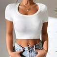 thumbnail image 2 of AherBiu Crop Tops pour Femmes Manches Courtes Col Rond Extensible Slim Serré Sortie Yoga Gym Tops T-Shirts, 2 of 7