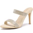 thumbnail image 2 of BLISSFUL STEP Sandales Mules à Talon Aiguille Haut à Bout Ouvert pour Femmes avec Strass, 2 of 7