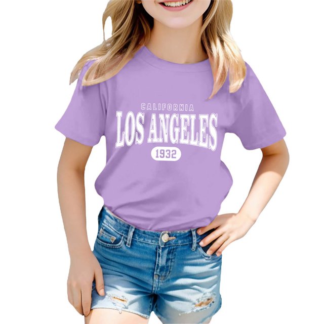 Camisole avec Soutien-Gorge, Mode Décontractée pour Enfants, Imprimé, Col Rond, Manches Courtes, T-Shirt Ample