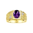 thumbnail image 1 of RYLOS Men's Rings Yellow Gold Plated Silver Designer Nugget Ring Oval 9X7MM Gemstone &  Diamonds  Amethyst Birthstone Rings For Man Size 10, 1 of 7