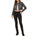 thumbnail image 2 of INSPIRE CHIC Veste en Denim Courte Délavée pour Femme à Col Rabattu, Effilochée, Boutonnée, Printemps Été, Gris m, 2 of 8