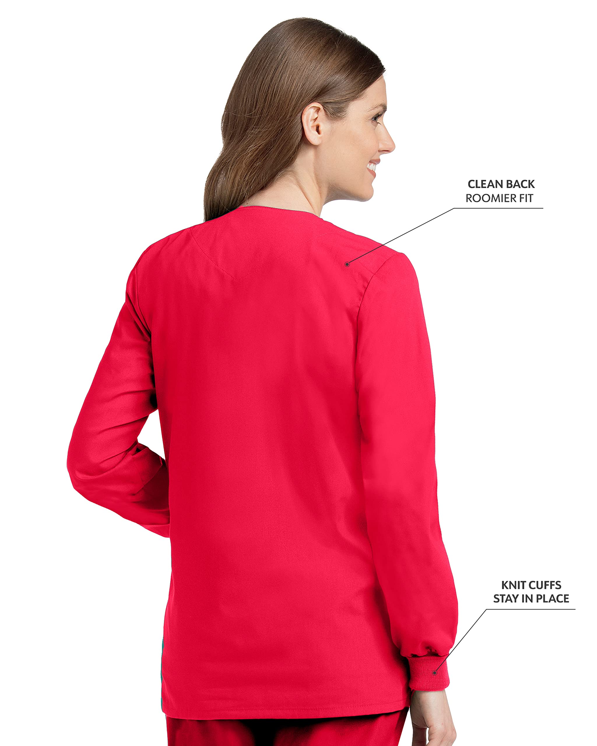 Landau Essentials Veste d'Uniforme à 4 Poches pour Femmes : Coupe Classique et Décontractée, Col Ras du Cou, devant à Boutons-Pression et Poignets en Tricot 7525
