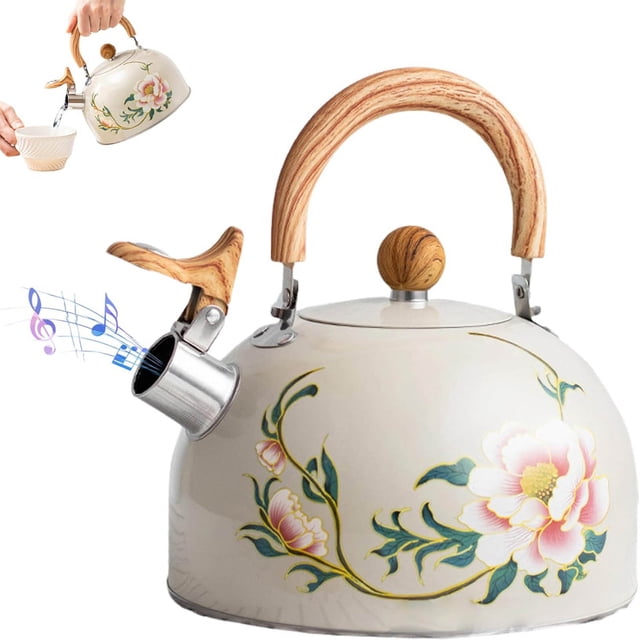SPOORYYO Bouilloire à Sifflet Florale pour Cuisinière Bouilloire à Sifflet pour Cuisinière Bouilloire à Sifflet en Acier Inoxydable avec Poignée Bouilloire à Thé pour Cuisinière