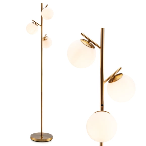 Giantex 3-Globe Floor Lamp, Modern Freestanding Gold Floor Lamp w/Foot Switch & Study Steel Pole