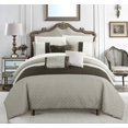 thumbnail image 1 of Chic Home Osnat 10 Piece Comforter Set Color Block Quilted Embroidered Design Bed in a Bag Bedding – Sheets Decorative Pillows Shams Included Queen Brown, 1 of 6