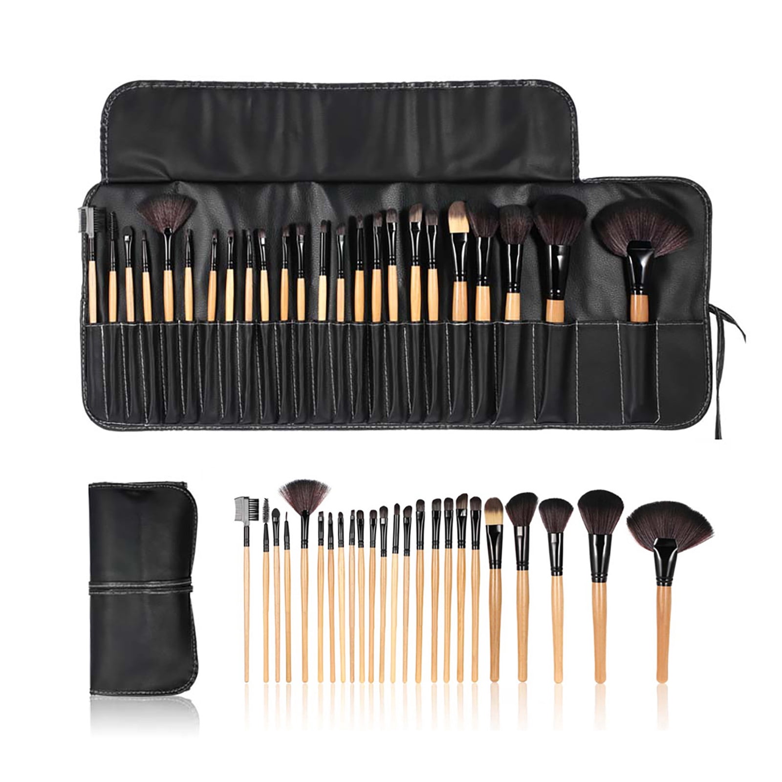 Yeacher 24Pcs Professional Makeup Brush Set Essential Cosmetic Make Up Brushes Kit Powder Brush Eyeshadow Eyeliner Eyebrow Brush+ Pouch Bag Case Black