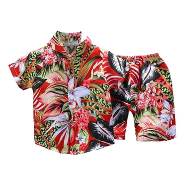 MIASHUI Toddler Boys Short Sets Tropical Print Button Down Shirt Outfits Boy Clothes,Red,2-3 Years