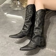 thumbnail image 5 of LOVZFMLL Cowboy Boots for Women Mid Calf Stovepipe Boots Pointy Toe Slip Resistant Low Block Heel Western Style Fall Boots, 5 of 5