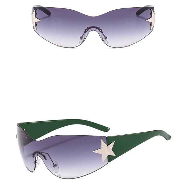 Fashion Men Women Star Wrap Around Sunglasses Cycling Rimless Futuristic Sunglasses