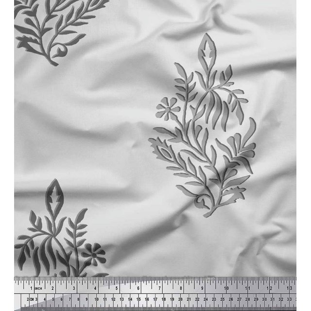 Soimoi Polyester Crepe Fabric Leaves & Floral Block Print Fabric by The Yard 52 Inch Wide