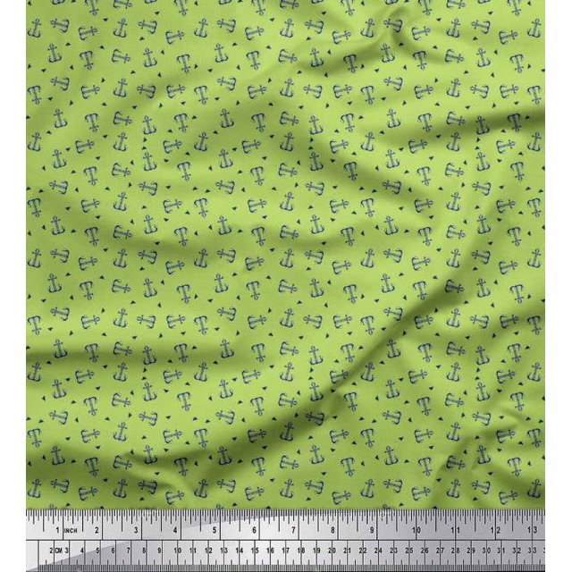 Soimoi Poly Georgette Fabric Triangle & Anchor Hook Nautical Print Fabric by Yard 52 Inch Wide