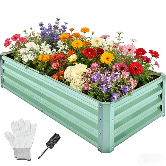 Jardin Surélevé en Métal 4x2x1 Pi, Jardinière Extérieure Carrée Robuste pour Cultiver Fleurs, Herbes, Succulentes, Plantes
