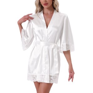 INSPIRE CHIC Robe de mariée Satin pour femmes Dentelle soyeuse Trim Fête de la mariée Tie Taille Mariage Robe de demoiselle d'honneur Gown M White