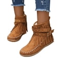 thumbnail image 3 of Bottines pour Femmes Confortables Couleur Unie à Franges Grande Taille Décontractées Mi-Cylindriques Tête Ronde Style Western, 3 of 9
