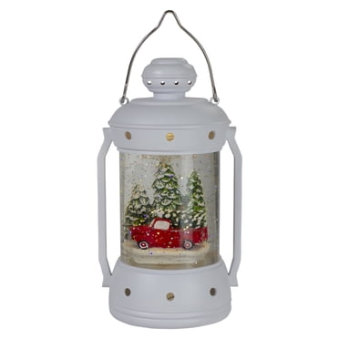 Northlight Lanterne Blanche de 9 Pouces Boule à Neige de Noël avec Camion Rouge et Arbres
