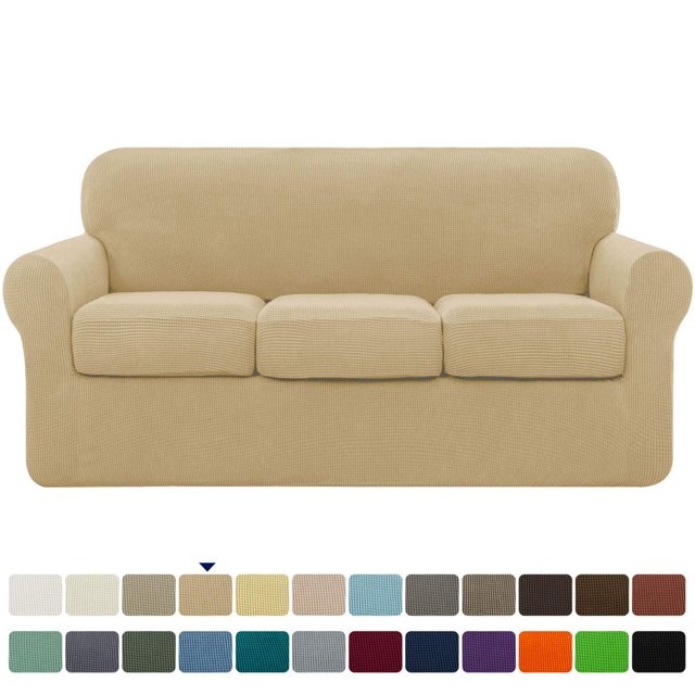 CHOK 2024 Housse de Sofa Extensible à Texture Quadrillée Housse de Canapé avec Housse de Coussin Séparée (Sofa Gris)