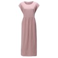 thumbnail image 2 of Innerwin Dresses Crew Neck Ladies Dress Beach Solid Color Loose Sundress Pink 2XL, 2 of 8