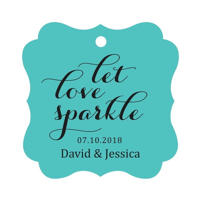 Darling Souvenir Custom Let Love Sparkle Wedding Hang Tags Personalized Fancy Frame Paper Tags -Turquoise-50 Tags