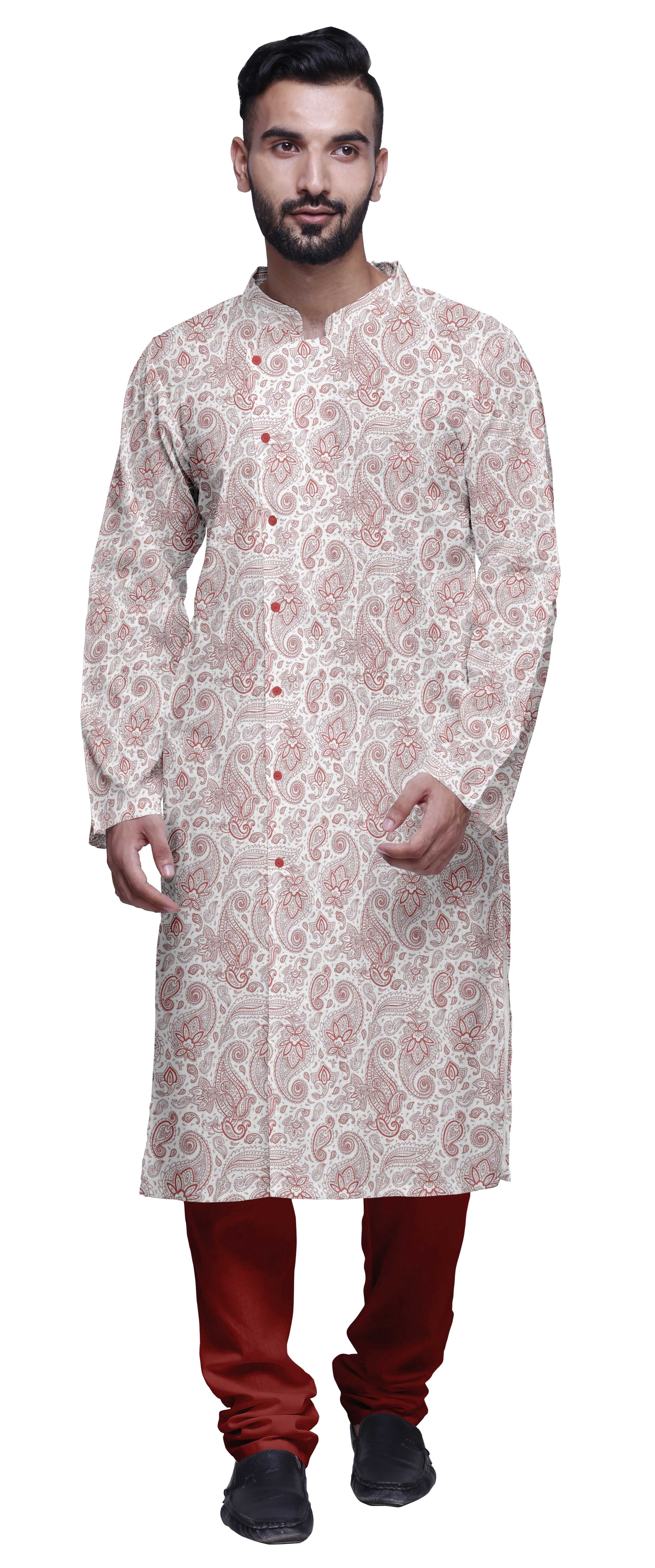 Atasi Kurta-Pyjama Long en Coton Imprimé pour Hommes, Kurta-Pyjama Décontracté de Designer, Vêtements