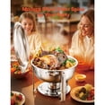 thumbnail image 2 of KFFKFF Chafing Dish Buffet Set, 5 Qt 4 Pack, Stainless Steel Chafer with 4 Full Size Pans, Round Catering Warmer Server with Lid Water Pan Folding Stand Clip, for Weddings Parties Banquets, Silver, 2 of 9