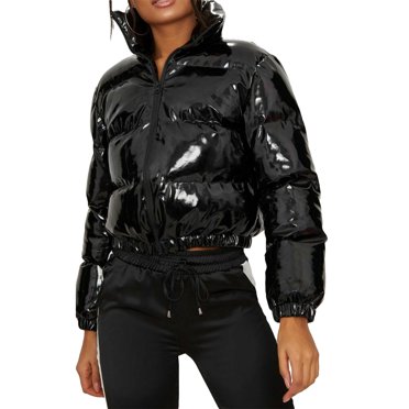 Fortune Doudoune Courte Brillante pour Femme à Manches Longues, Fermeture Éclair, Doudoune Courte, Doudounes Matelassées, Manteau Léger