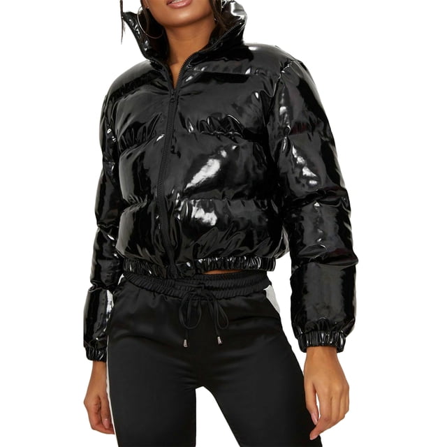 FOCUSNORM Femmes Juniors Mode Manches Longues Col Montant Vestes Matelassées Métalliques