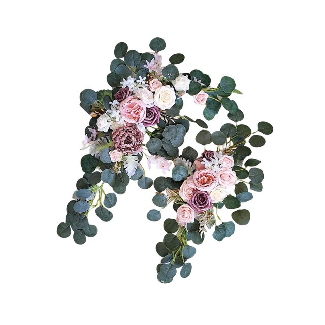 Rustic Artificial Flower Swag Handmade Hanging for Parties Leaves Swag Artificial Rose Arbor Ornament Light Pink