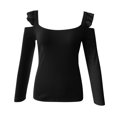 thumbnail image 1 of Women's Slim Solid Color Wood Ear Side Off-shoulder Long-sleeved Top, 1 of 8