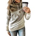 thumbnail image 1 of UKAP Women Pullover Drawstring Sweatshirt Color Block Hoodies Casual Fall Hooded Tops Khaki 4XL, 1 of 2