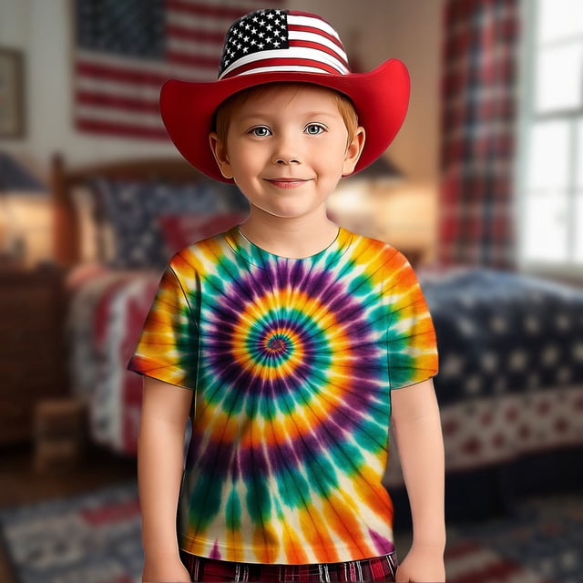 T-shirts Graphiques pour Filles, Manches Courtes Décontractées, Tee Confortable pour le Quotidien pour Enfants, T-Shirt à Col Rond à Imprimé Tourbillon Stylé pour 2 à 13 Ans