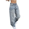 thumbnail image 1 of Weiqiqre Jeans for Womens Fall Fashion 2024 Mid Waisted Ripped Stretch Button Straight Full Length Pants On Sale, 1 of 5