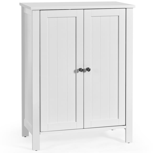 Gymax Armoire de Rangement de Salle de Bain à 2 Portes pour Plancher, Organisateur Gain de Place avec Tablette Ajustable
