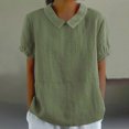 thumbnail image 2 of Timegard Hauts en Coton et Lin pour Femmes, Col à Revers, Blouse Ample Unie, Manches Courtes Décontractées, Été, 2 of 6
