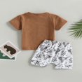 thumbnail image 4 of Kid Boy Pants Suit  Short Sleeve  Neck Letters Print Tops + Drawstring Short Pants  Black 18-24 Months, 4 of 8