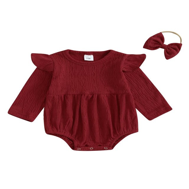 Infant Baby Girl Boy Rompers Newborn Long Sleeve Jumpsuits Bodysuits with Headband Set