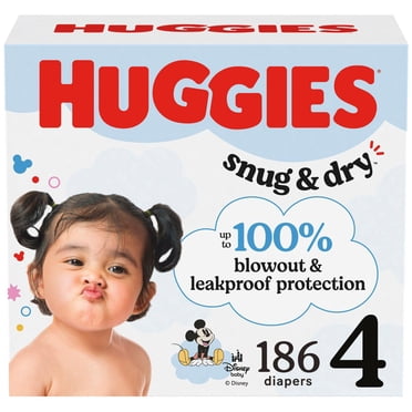 Huggies Snug & Dry Baby Diapers, Size 4 (22-37 lbs), 186 Ct
